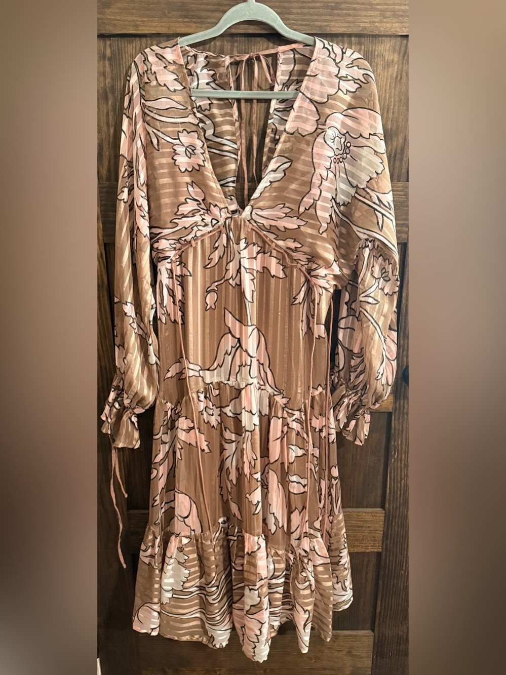 ASOS Long-Sleeve Floral Midi Dress in Blush and Brown